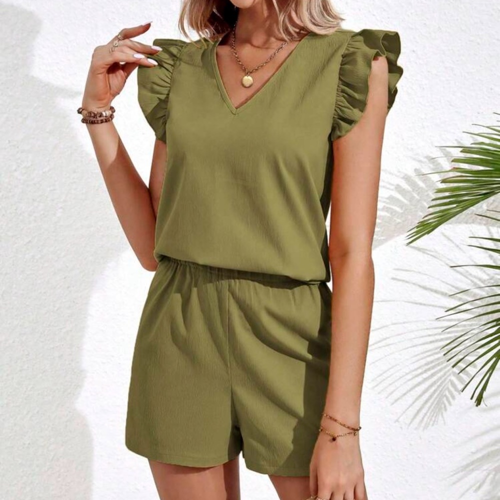 Olive Green Sleeveless 2 Piece Set